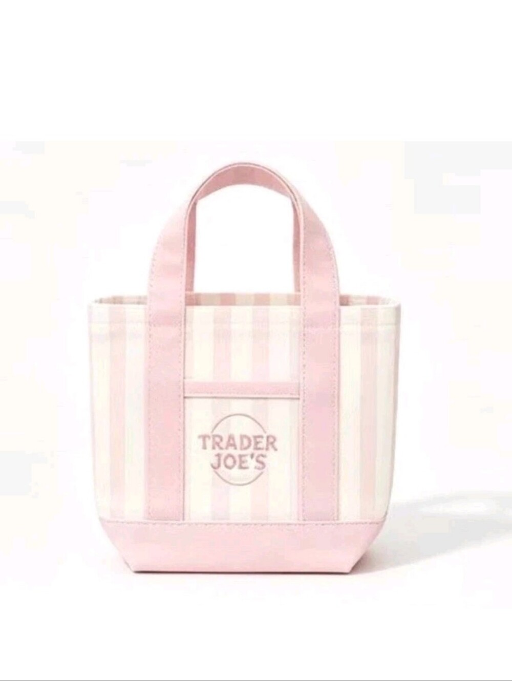 Trader Joe' Mini Pink Striped Canvas Tote Bag.